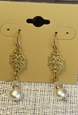 Gold Decorative Design w/ Dangle Pearl Wire Earring