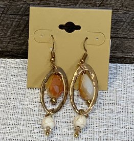 Gold Hoop w/Center Bead & Dangle Round Bead Wire Earring