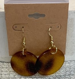 Gold Round Tortoise Shell Wire Earring