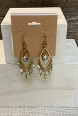 Gold Eye Shape w/Dangle Beads Wire Earring