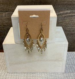 Gold Eye Shape w/Dangle Beads Wire Earring