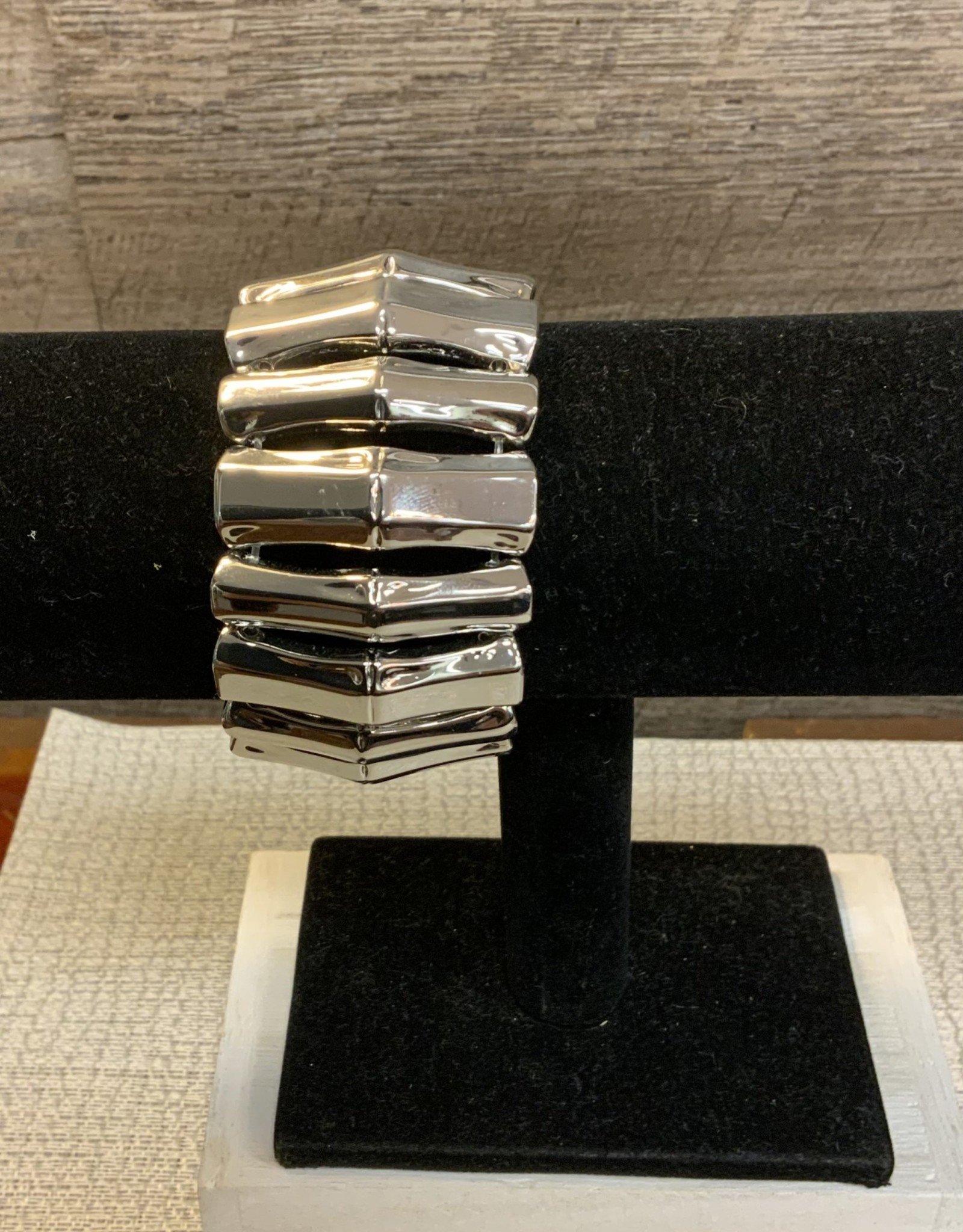 Silver Wide Stretch Bracelet w/Large Bars