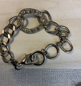Silver Chain Link w/Decorative White Stone Ring Bracelet