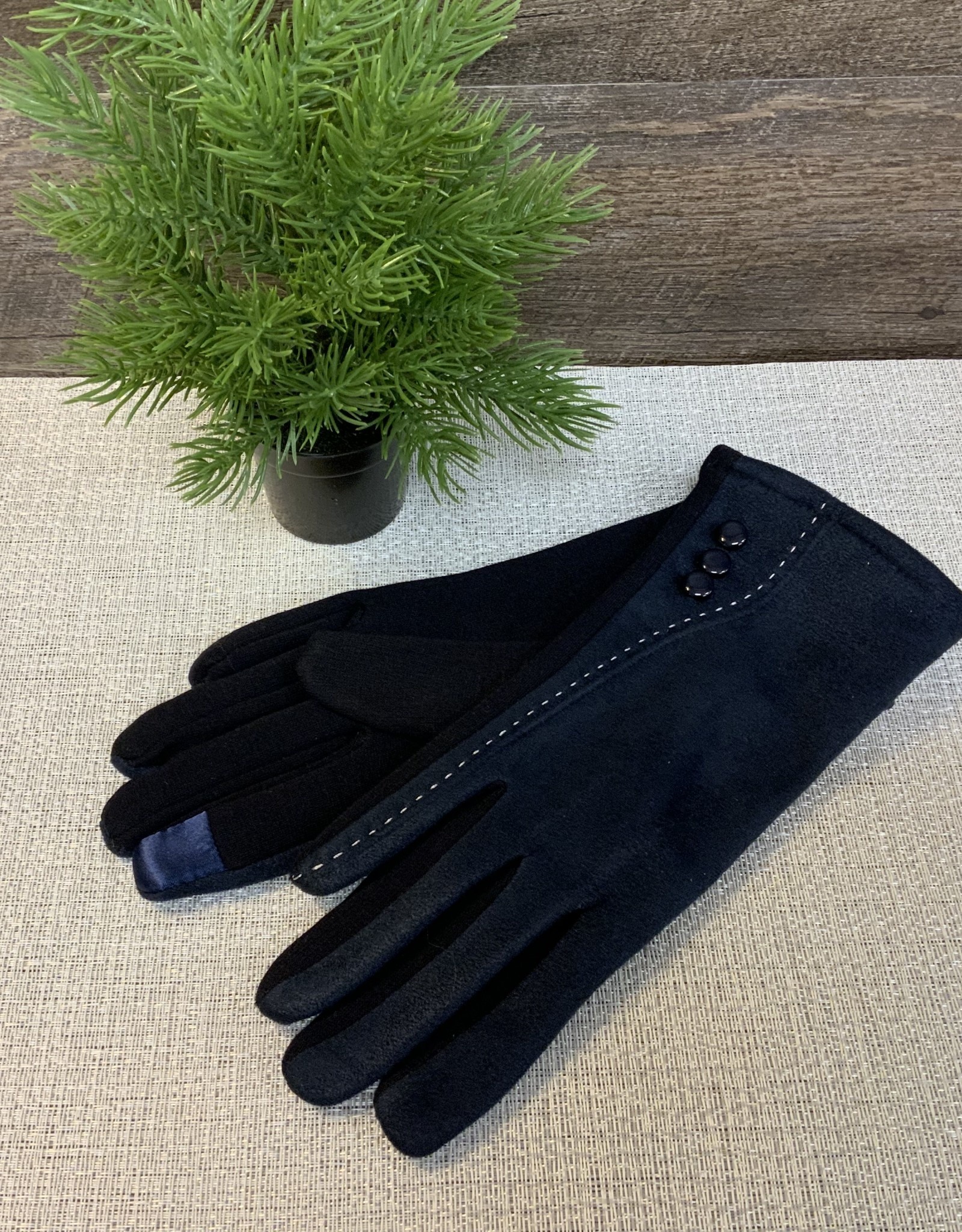 Navy Suede/Cotton 3 Button Detail Gloves