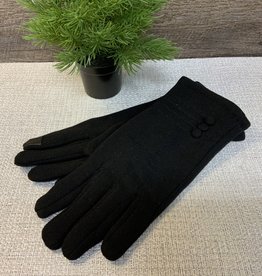 Black Cotton/Polyester 3 Button Detail Gloves