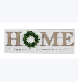 Wood Cottage Home Wall/Table Top Sign w/ Artificial Wreath