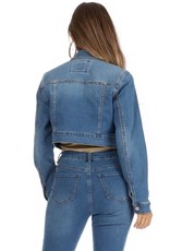 - Light Blue Long Sleeve Button Up Front Cropped Jean Jacket