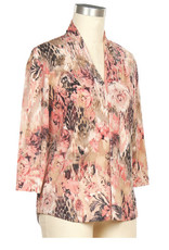 - Pink Multi Abstract Floral Print V-Neck 3/4 Sleeve