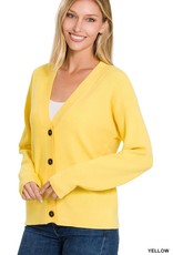 - Yellow Knit V-Neck Button Front Long Sleeve Cardigan