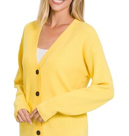 - Yellow Knit V-Neck Button Front Long Sleeve Cardigan