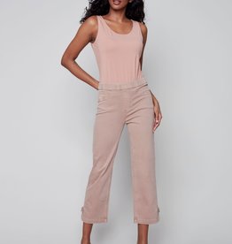 Charlie B Clay Pull On Pant Mid-Rise Relax Leg  Crop W/Side Button Detail