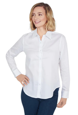 - Solid White Button-Front Long Sleeve Top