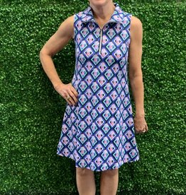 Lulu B Black/Pink/Blue Pineapple Print 1/4 Zip Sleeveless Dress
