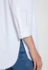 Lysse White Button-Down 3/4 Sleeve Top w/Embroidery Detail