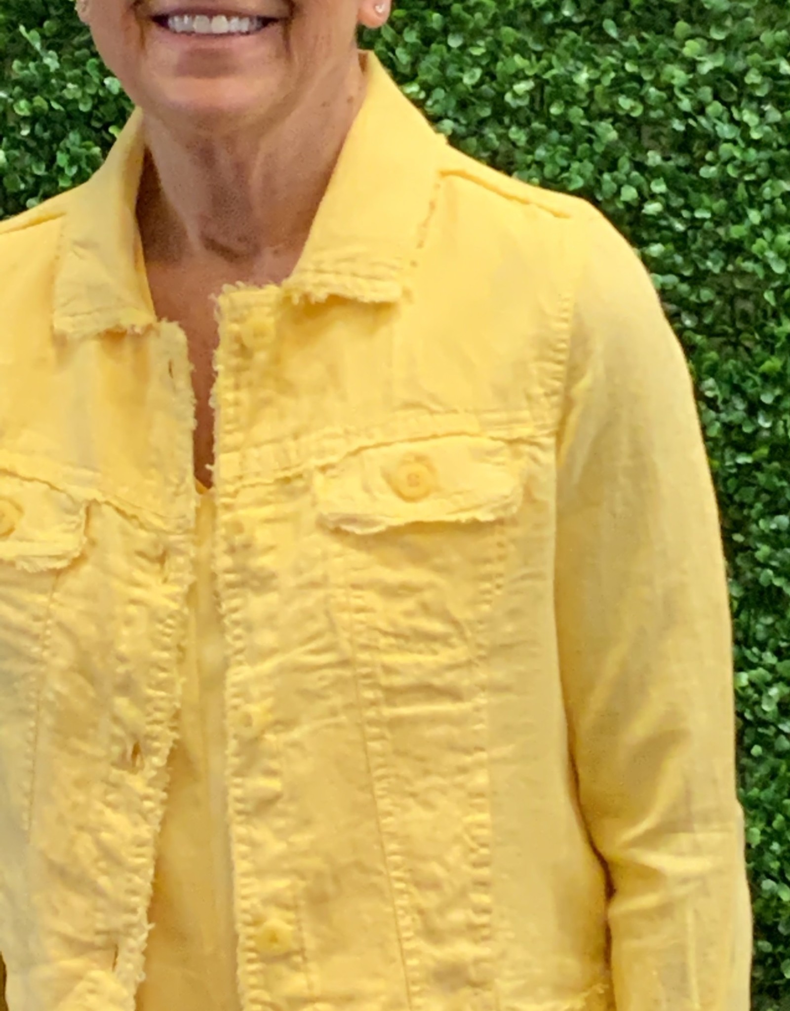 Lulu B Sun Yellow Button-Down Linen Jacket w/Fray Hem