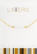 - Gold Pearl Bar Layers Necklace