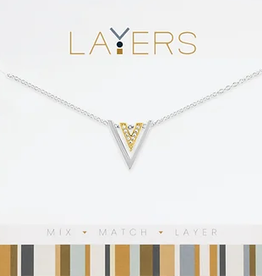 - Silver Two-Tone Triangle Layers Necklace