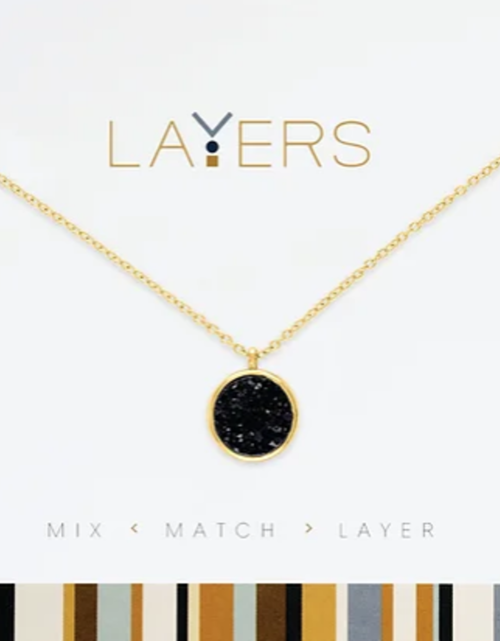 - Gold Circle Druzy Black Layers Necklace