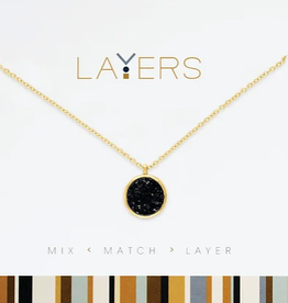- Gold Circle Druzy Black Layers Necklace