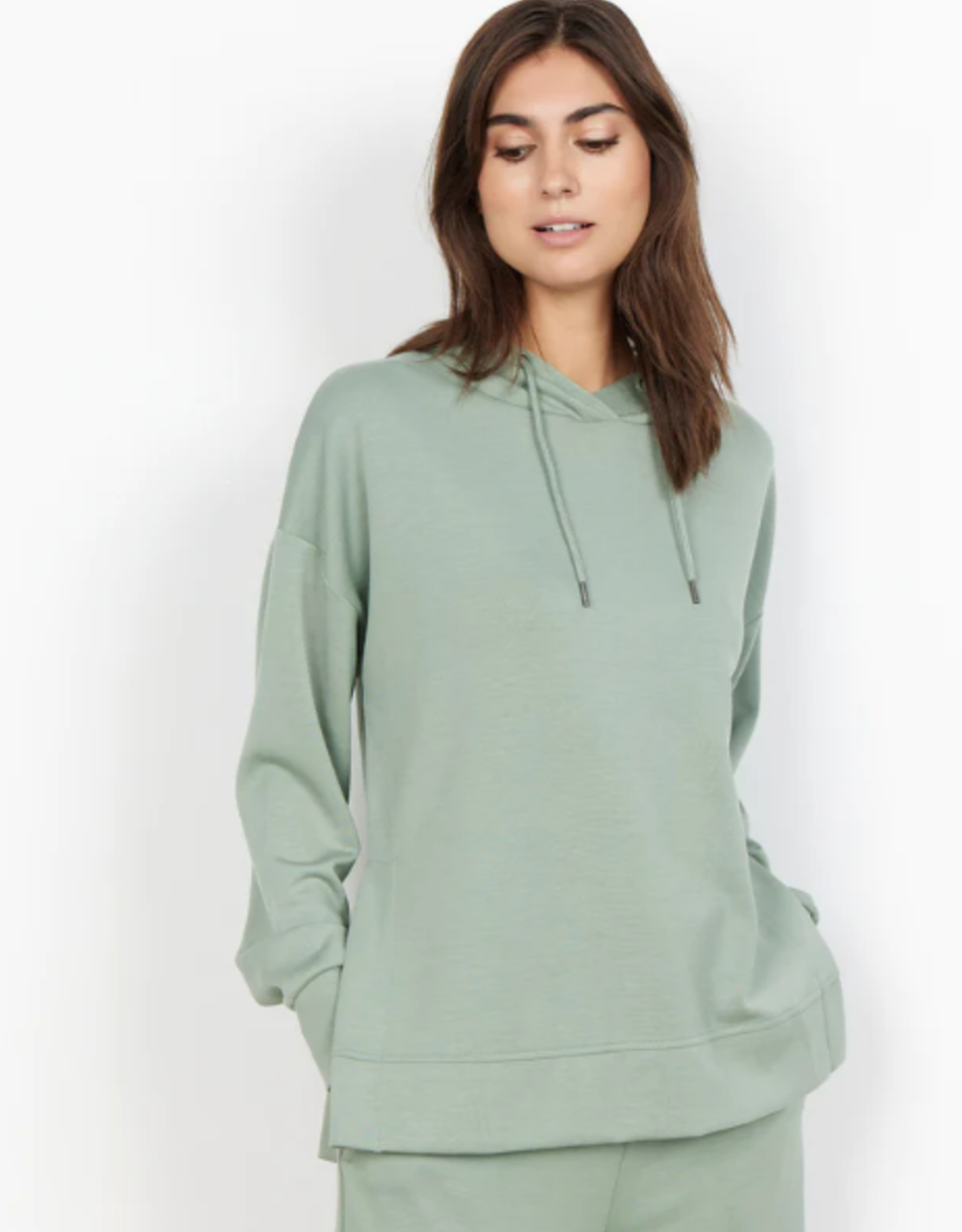 - Moss Green Hooded Long Sleeve Sweatshirt w/Side Slits