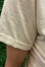 - Cream Cotton Short Sleeve V-Neck T-Shirt
