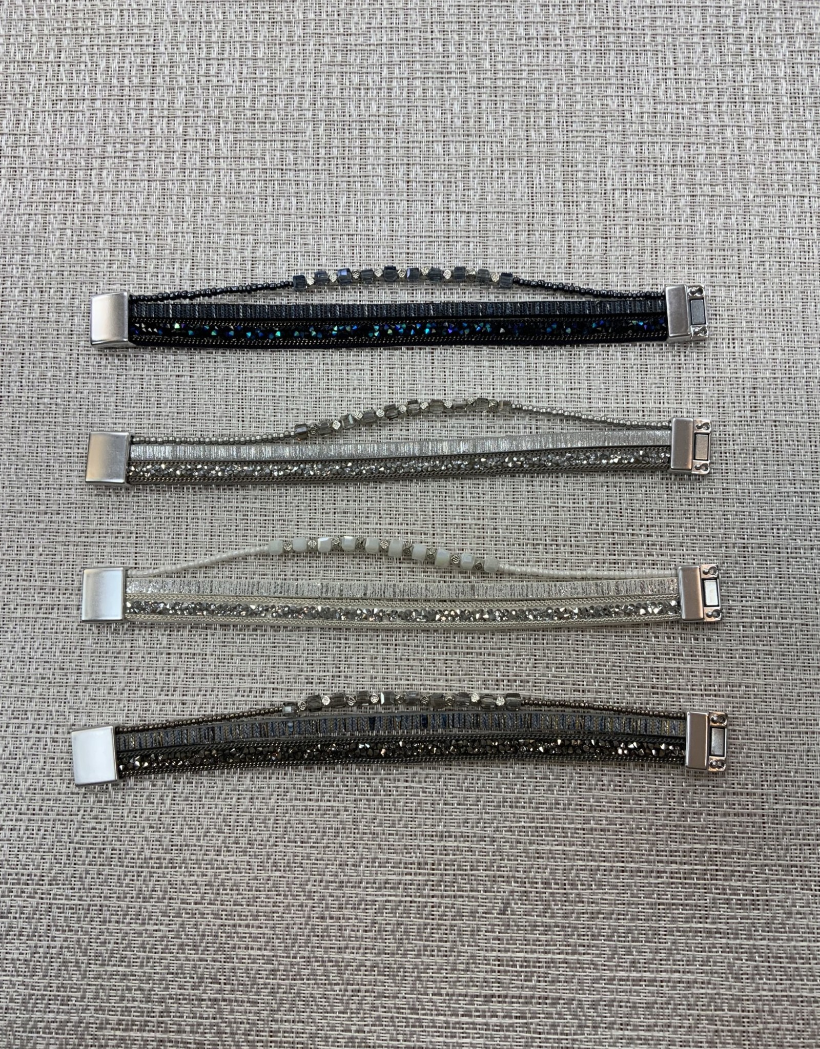 - Square Crystals w/Silver Metal Multi Strand Magnetic Bracelet