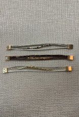 Square Crystals w/Gold Metal Multi Strand Magnetic Bracelet
