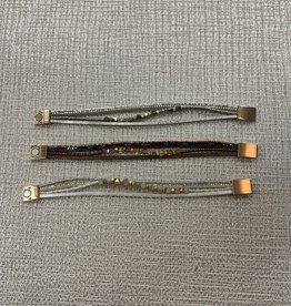 Square Crystals w/Gold Metal Multi Strand Magnetic Bracelet