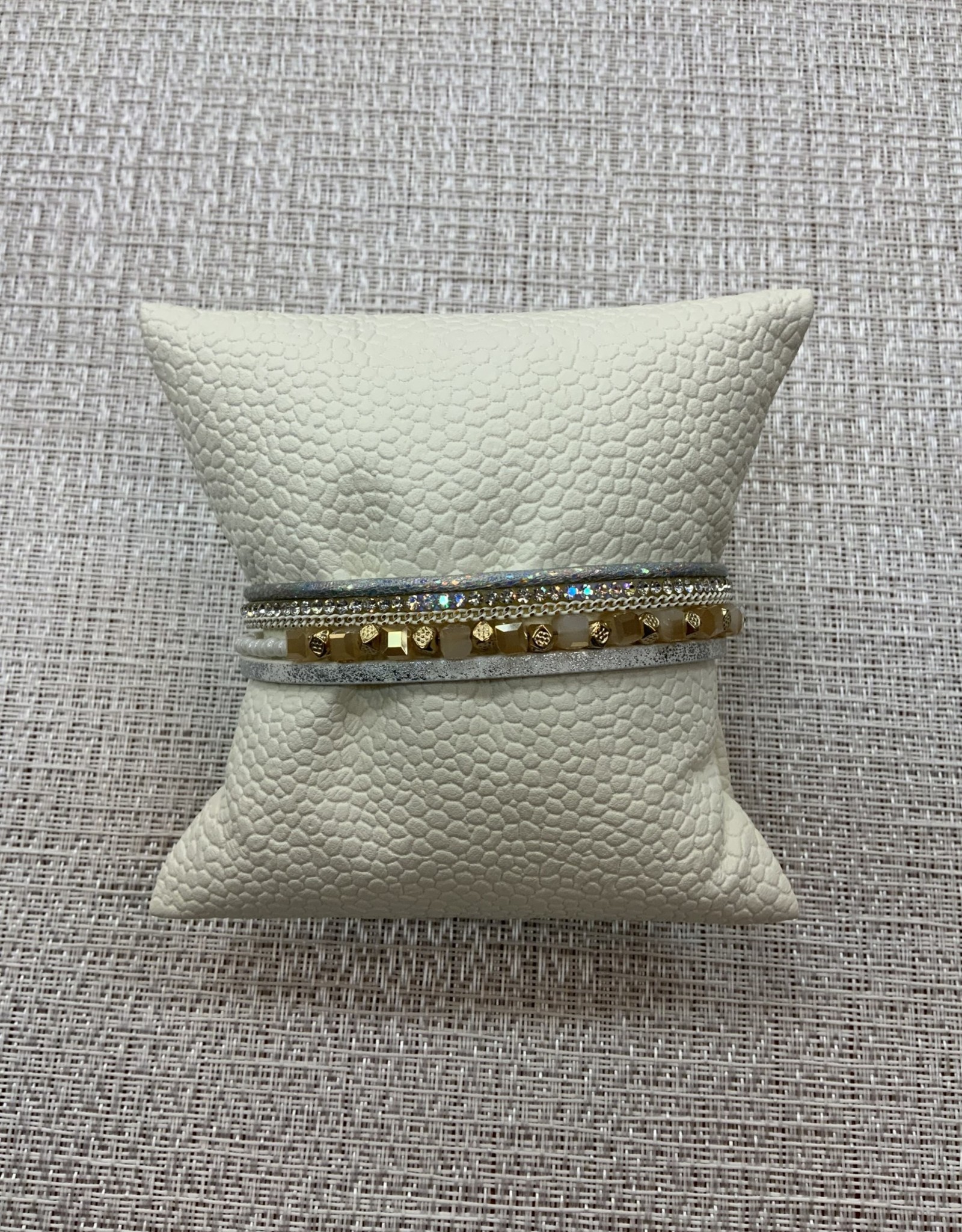 Square Crystals w/Gold Metal Multi Strand Magnetic Bracelet