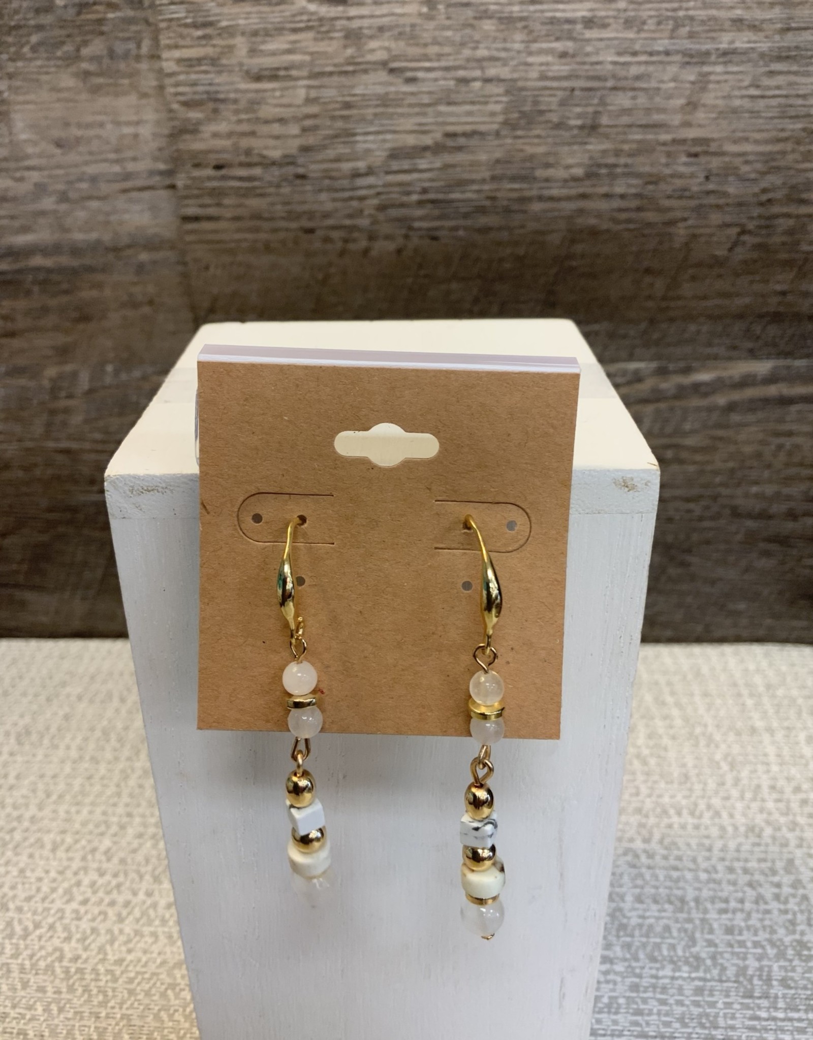 - Gold/Clear/Bone Beaded Dangle  Wire Earring