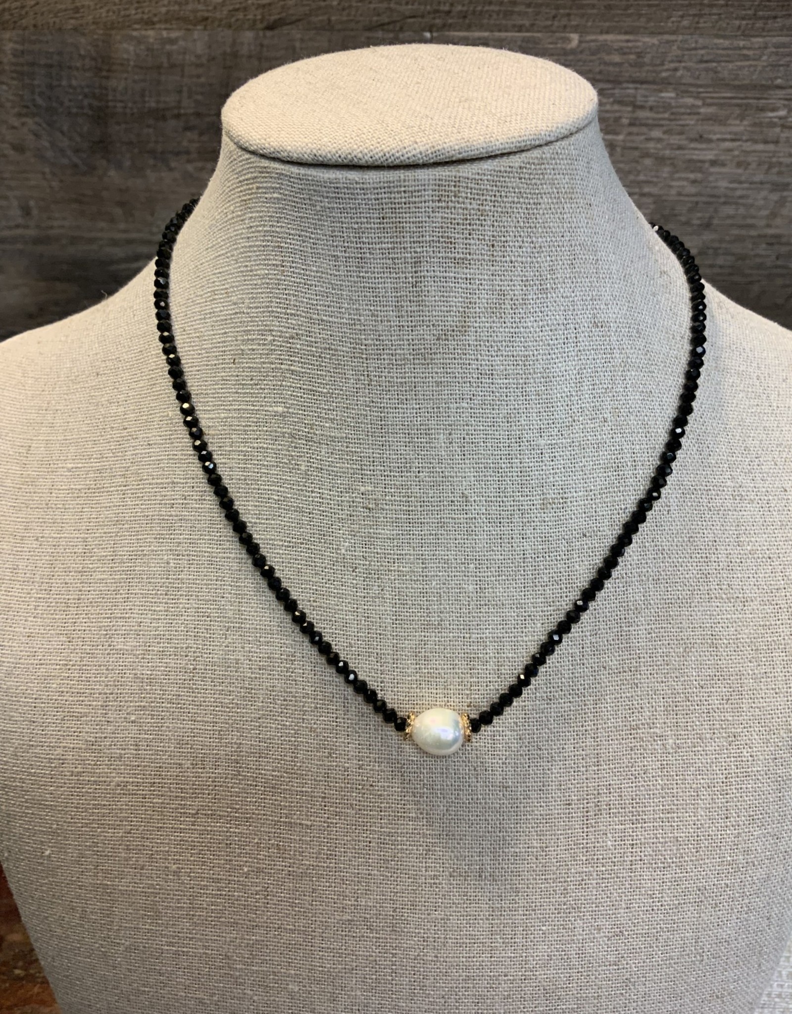 - Black Dainty Beaded Necklace With Pearl Bead