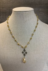 - Golden Yellow Dainty Beaded Necklace with Drop Pendant