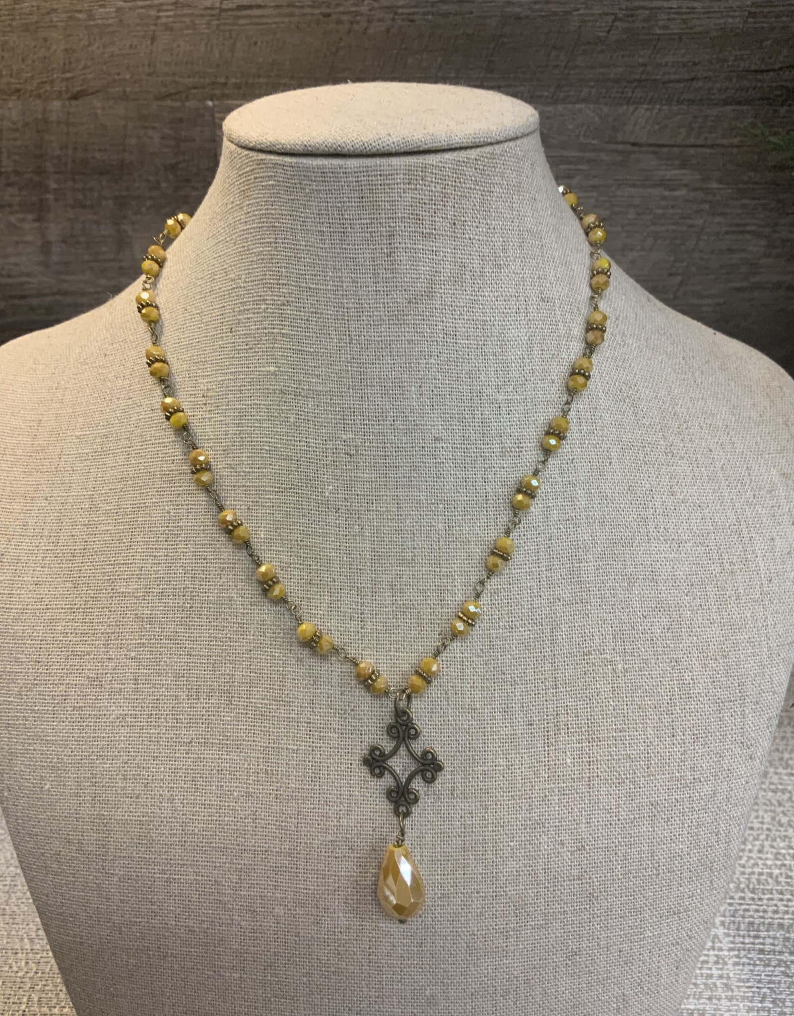 - Golden Yellow Dainty Beaded Necklace with Drop Pendant