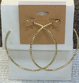 Gold Large Hoop Stripe Textured Post Earring