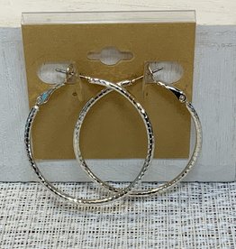 Silver Hoop w/Line Texture Post Earring
