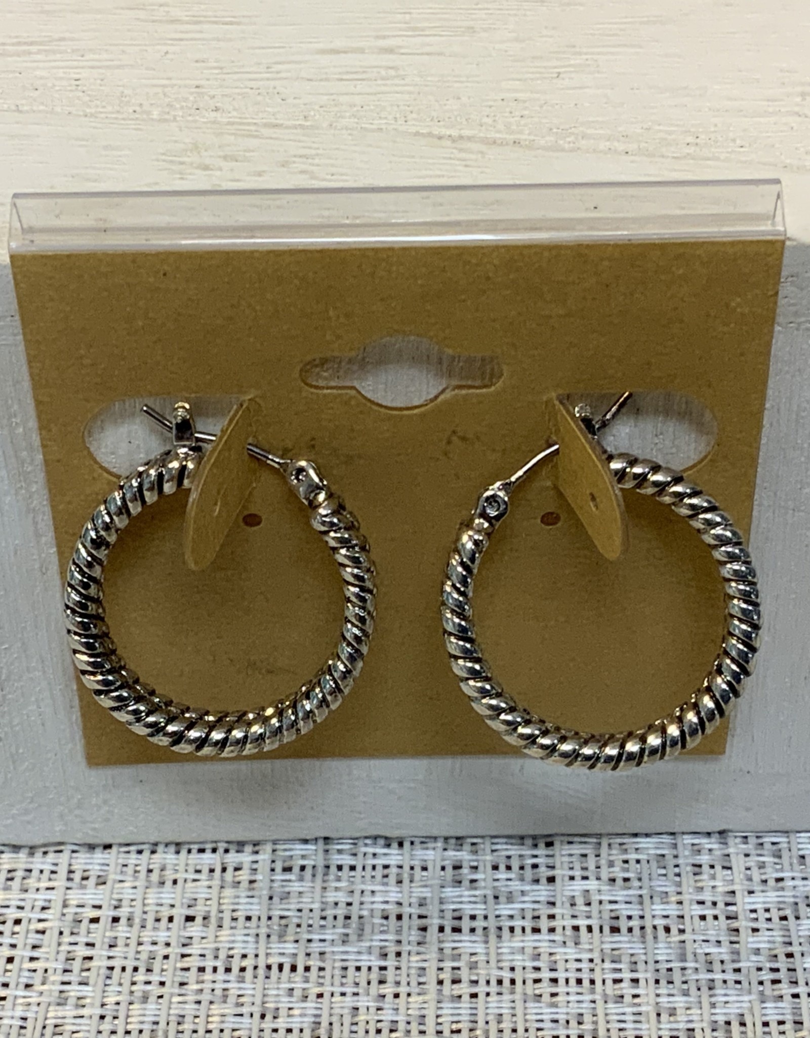 Silver Double Small Hoop w/Line Texture Post Earring