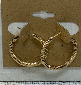 Gold Small Hoop w/Line Texture Post Earring