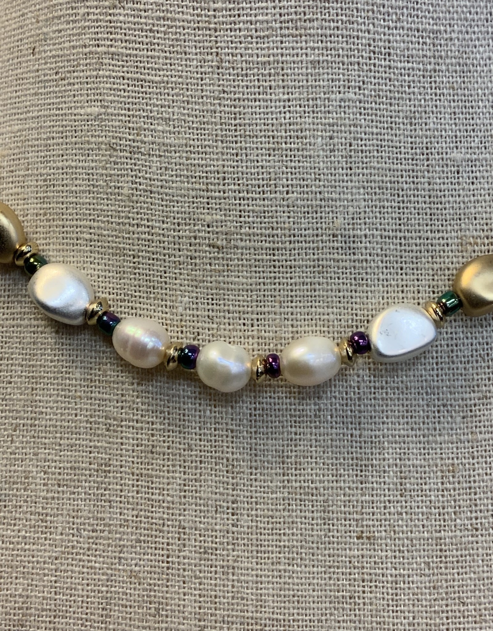 Gold/White & Colored Beaded Necklace