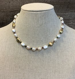 Gold/White & Colored Beaded Necklace