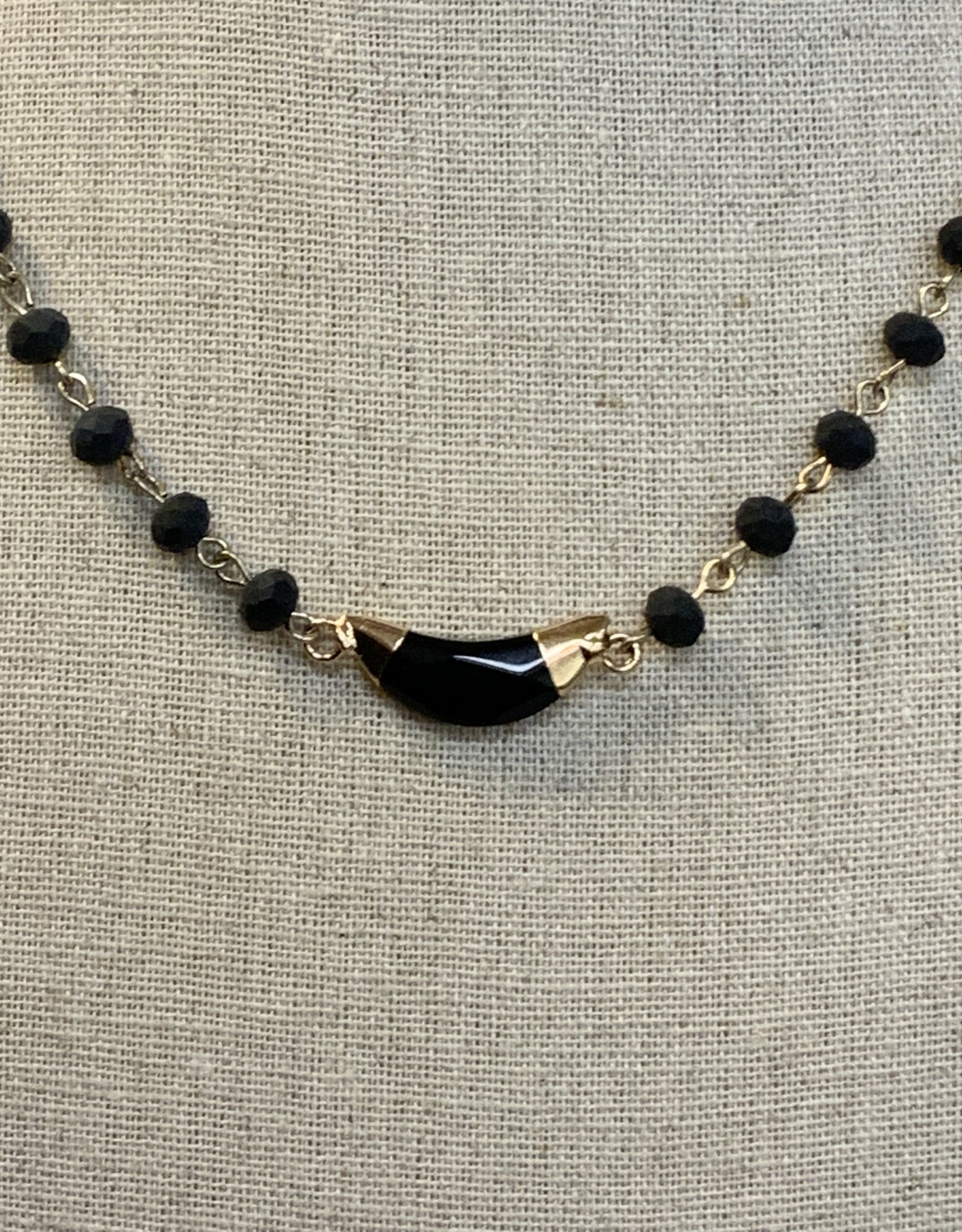 Gold Necklace w/Black Beads & Stone