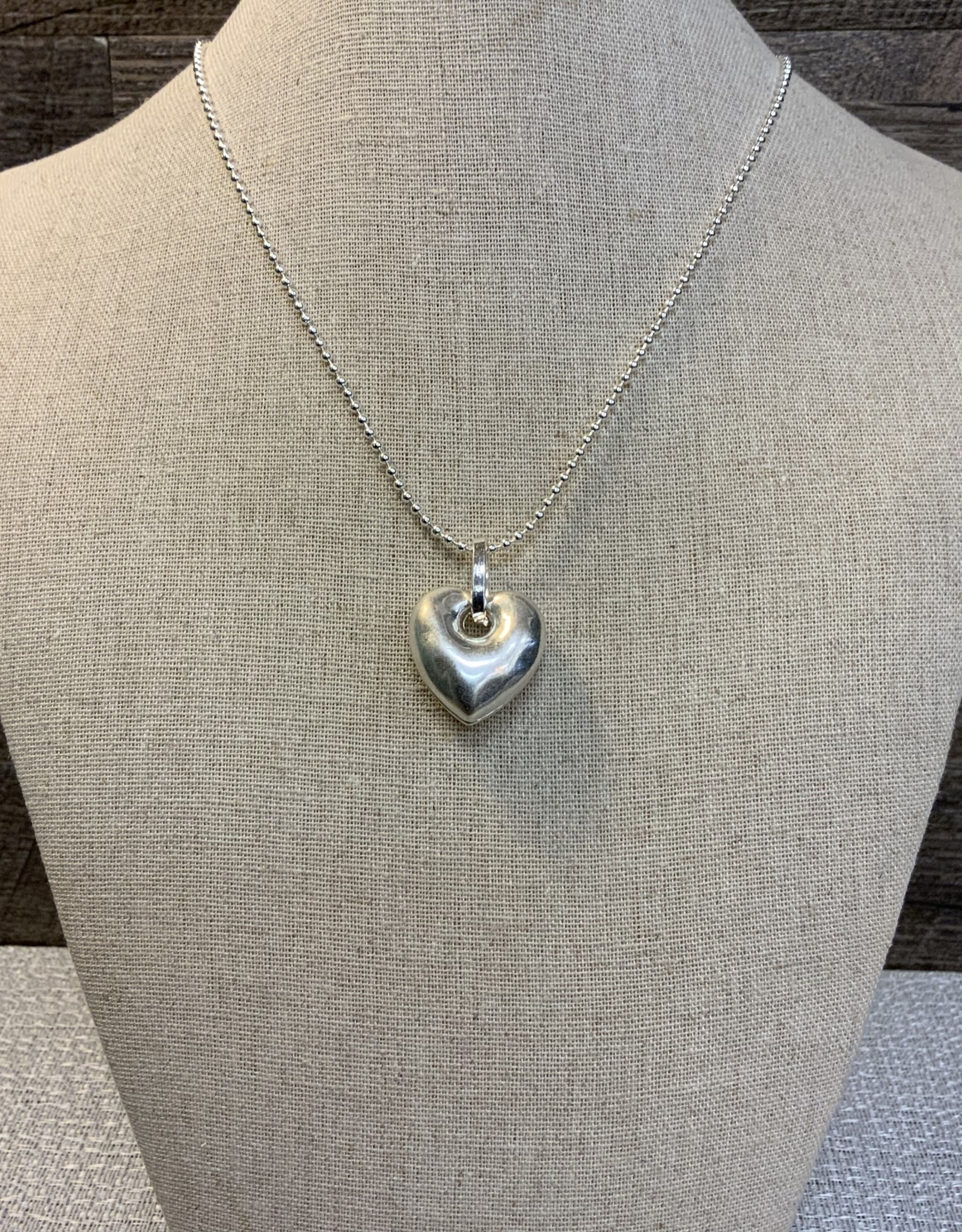 Silver Chain w/Puffy Heart Pendant Necklace