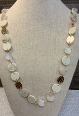 Gold Long Necklace w/Ivory Circle Beads