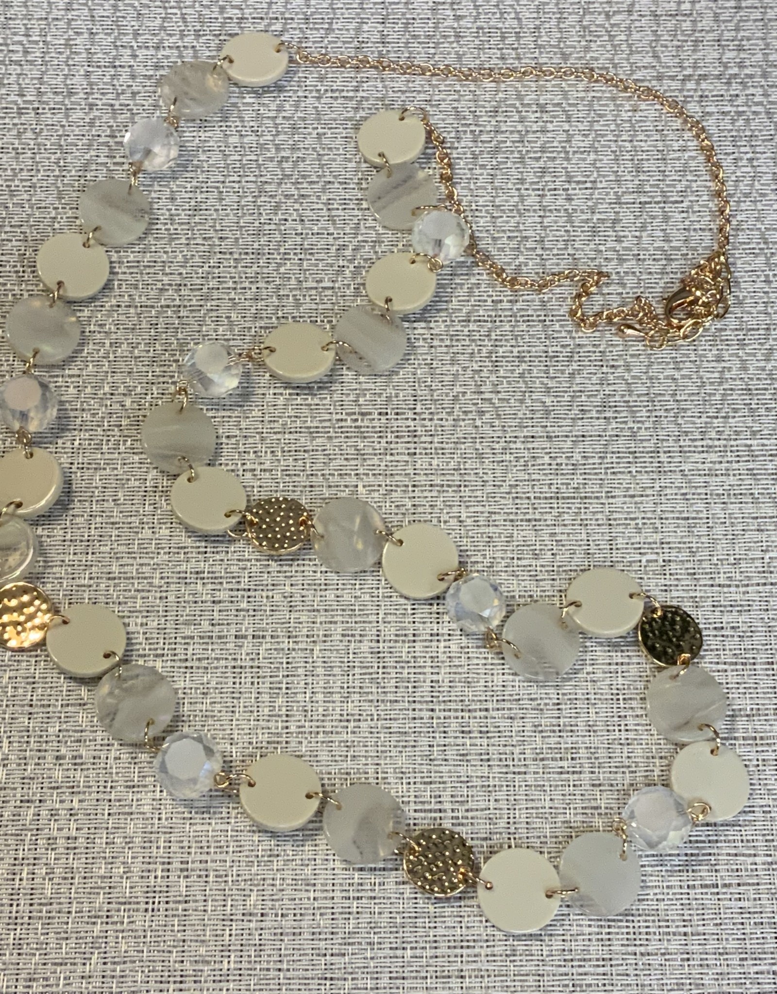 Gold Long Necklace w/Ivory Circle Beads