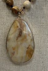 Natural Beaded Necklace w/Stone Pendant