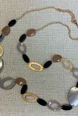 Gold Solid & Ring Beaded Ovals Necklace