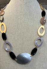 Gold Solid & Ring Beaded Ovals Necklace