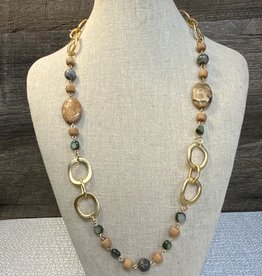 Gold Links Beaded Necklace w/Stones