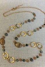 Gold Links Beaded Necklace w/Stones