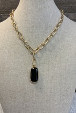 Gold Chain w/Onyx Stone Pendant Necklace