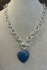Silver Chain w/Heart Stone Pendant Necklace